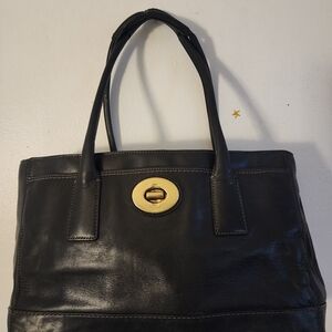 Coach Black Leather Tote with Gold Accent